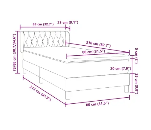 Atsperu Gulta Ar Matraci, Tumši Zils Samts, 80X210 Cm Vidaxl