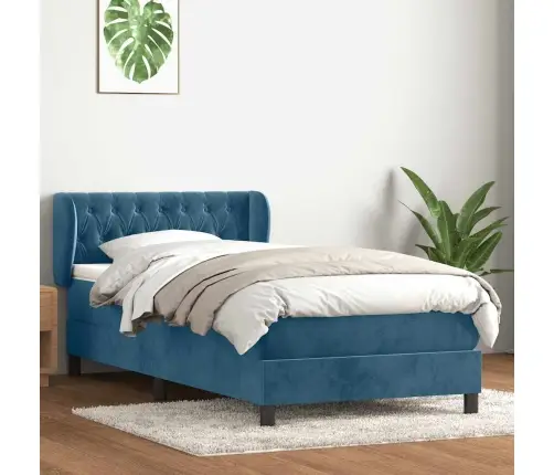 Atsperu Gulta Ar Matraci, Tumši Zils Samts, 80X210 Cm Vidaxl
