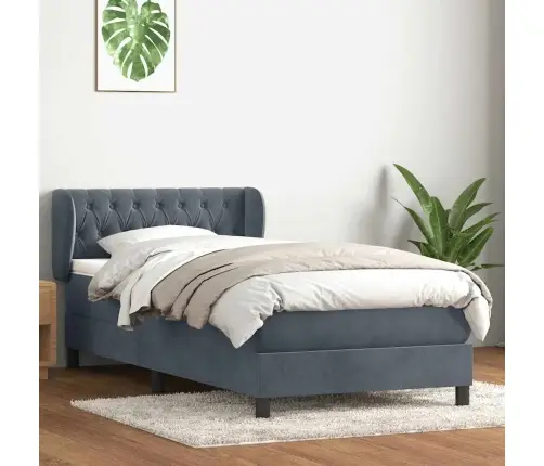 Atsperu Gulta Ar Matraci, Tumši Pelēka Samts, 80X220 Cm Vidaxl