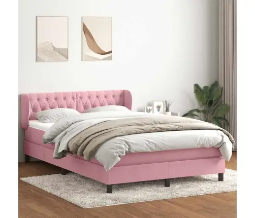 Atsperu Gulta Ar Matraci, Rozā Samts, 160X220 Cm Vidaxl