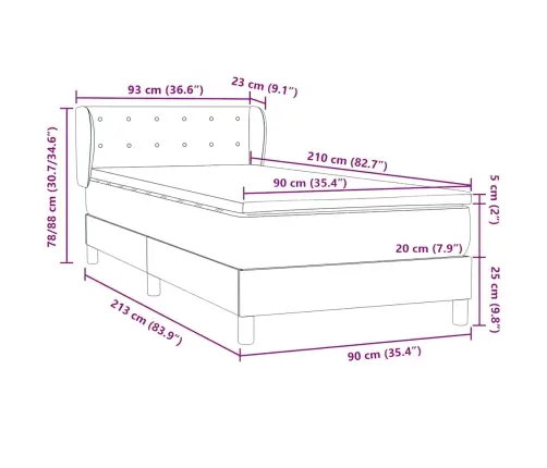 Box Vedruvoodi Madratsiga Tumeroheline 90X210 Cm Samet