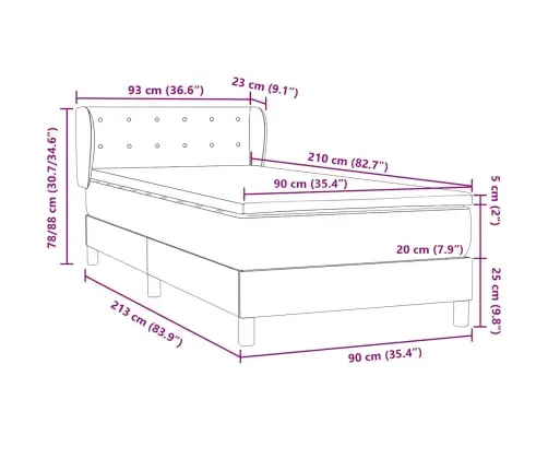 Atsperu Gulta Ar Matraci, Rozā Samts, 90X210 Cm Vidaxl