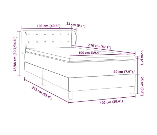 Lova Su Spyruoklėmis Ir Čiužiniu, Pilka, 100X210 cm Aksomas