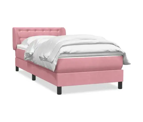 Atsperu Gulta Ar Matraci, Rozā Samts, 90X220 Cm Vidaxl