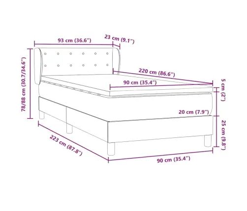 Atsperu Gulta Ar Matraci, Rozā Samts, 90X220 Cm Vidaxl