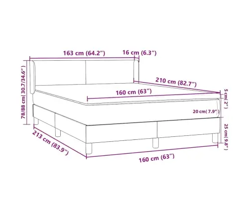 Atsperu Gulta Ar Matraci, Tumši Pelēka Samts, 160X210 Cm Vidaxl