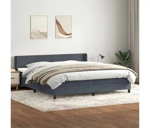 Box Spring Gulta Ar Matrača Tumši Pelēka 200X210 Cm Samts Vidaxl