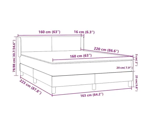 Atsperu Gulta Ar Matraci, Melns, 160X220 Cm Vidaxl