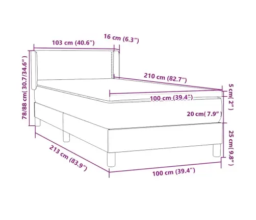 Atsperu Gulta Ar Matraci, Gaiši Pelēka Samts, 100X210 Cm Vidaxl