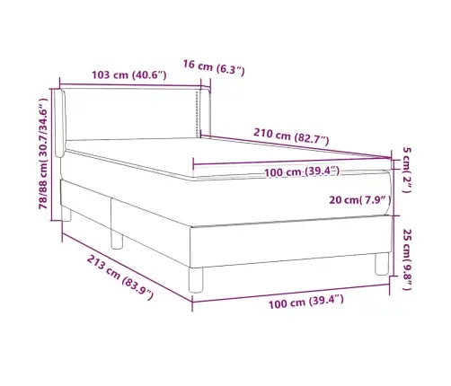 Atsperu Gulta Ar Matraci, Tumši Pelēka Samts, 100X210 Cm Vidaxl