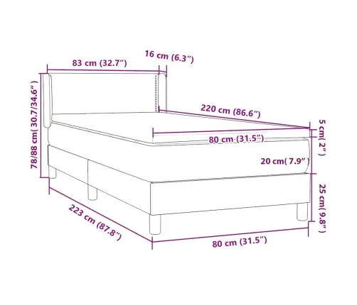 Box Vedruvoodi Madratsiga Tumeroheline 80X220 Cm Samet