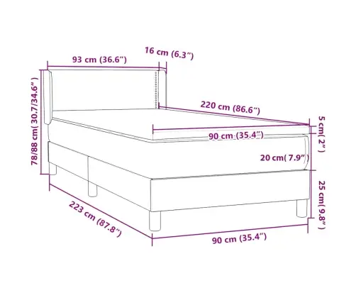 Atsperu Gulta Ar Matraci, Gaiši Pelēka Samts, 90X220 Cm Vidaxl