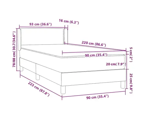 Kontinentaalvoodi Madratsiga, Tumehall, 90X220 cm Samet