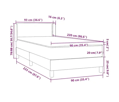 Lova Su Spyruoklėmis Ir Čiužiniu, Juoda, 90X220 cm Aksomas