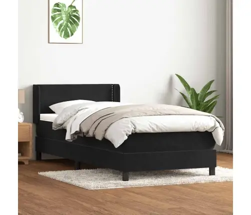 Box Spring Lova Su Čiužiniu Juodas 100X220 Cm Aksomas
