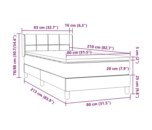 Atsperu Gulta Ar Matraci, Tumši Zils Samts, 80X210 Cm Vidaxl