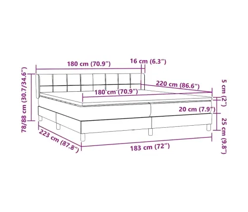 Atsperu Gulta Ar Matraci, Tumši Pelēka Samts, 180X220 Cm Vidaxl