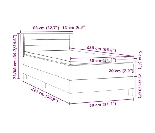 Box Vedruvoodi Madratsiga Helehall 80X220 Cm Samet