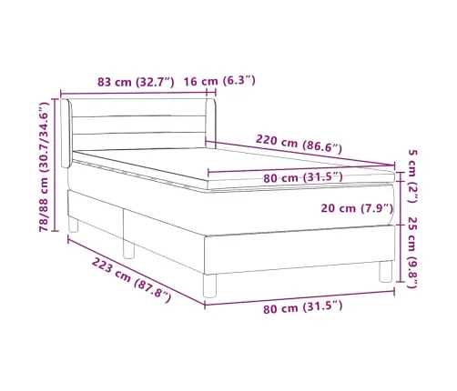 Atsperu Gulta Ar Matraci, Melna Samts, 80X220 Cm Vidaxl