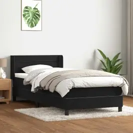 Box Spring Lova Su Čiužiniu Juodas 100X220 Cm Aksomas