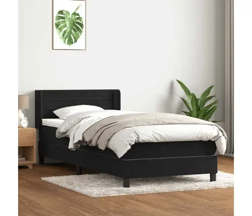 Box Spring Lova Su Čiužiniu Juodas 100X220 Cm Aksomas