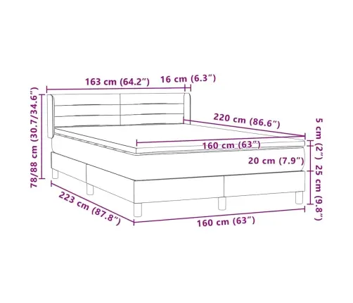 Atsperu Gulta Ar Matraci, Gaiši Pelēka Samts, 160X220 Cm Vidaxl