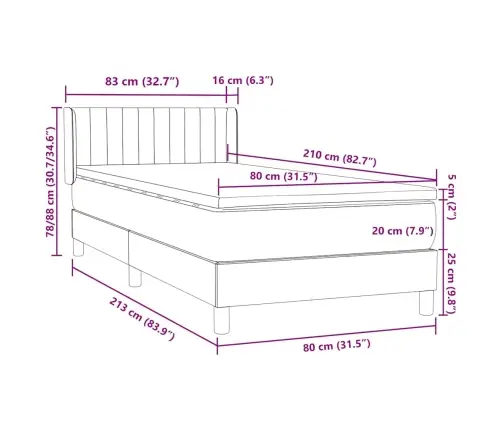 Box Spring Gulta Ar Matraci Gaiši Pelēks 80X210 Cm Velvet Vidaxl