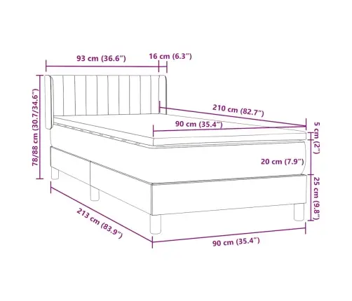 Box Vedruvoodi Madratsiga Tumeroheline 90X210 Cm Samet
