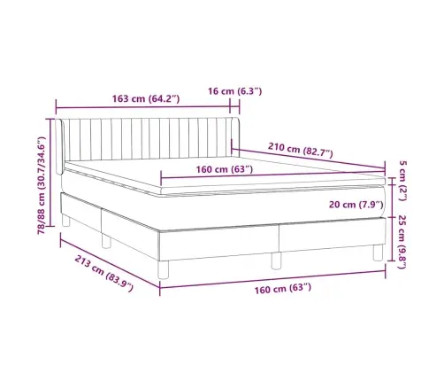 Lova Su Spyruoklėmis Ir Čiužiniu, Pilka, 160X210 cm Aksomas