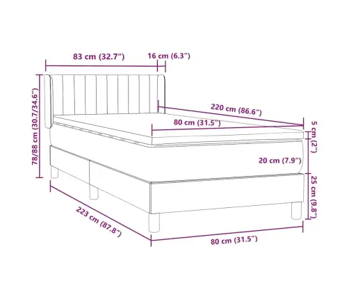 Atsperu Gulta Ar Matraci, Gaiši Pelēka Samts, 80X220 Cm Vidaxl