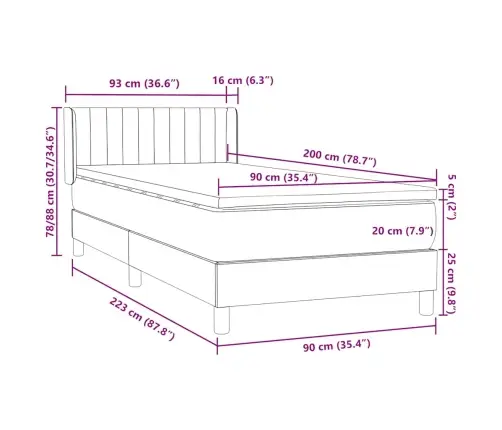 Box Vedruvoodi Madratsiga Helehall 90X220 Cm Samet