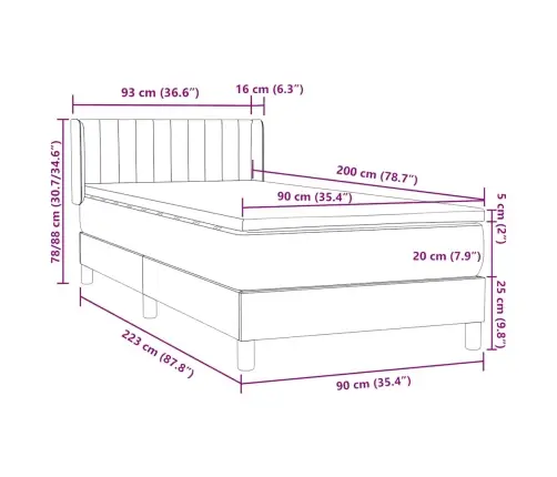 Atsperu Gulta Ar Matraci, Melna Samts, 90X220 Cm Vidaxl