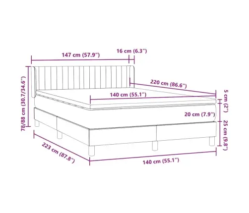 Lova Su Spyruoklėmis Ir Čiužiniu, Pilka, 140X220 cm Aksomas
