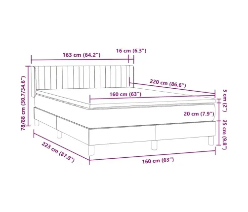Lova Su Spyruoklėmis Ir Čiužiniu, Pilka, 160X220 cm Aksomas