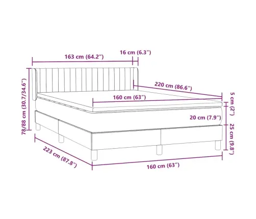 Box Vedruvoodi Madratsiga Tumehall 160X220 Cm Samet