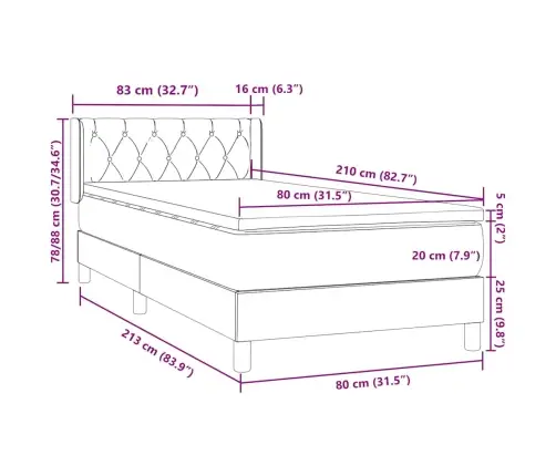 Lova Su Spyruoklėmis Ir Čiužiniu, Pilka, 80X210 cm Aksomas