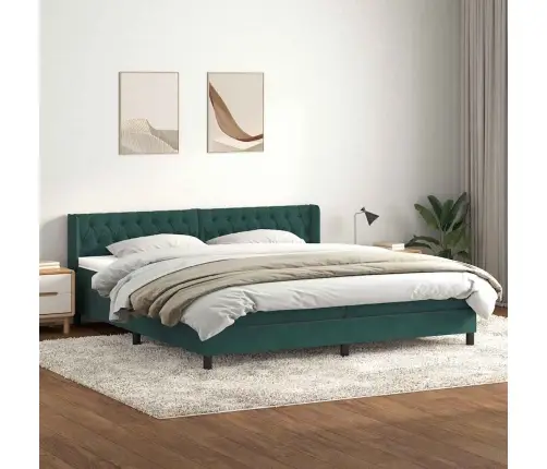 Lova Su Spyruoklėmis Ir Čiužiniu, Žalia, 180X210 cm Aksomas