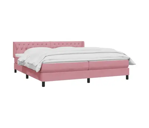 Atsperu Gulta Ar Matraci, Rozā Samts, 180X210 Cm Vidaxl