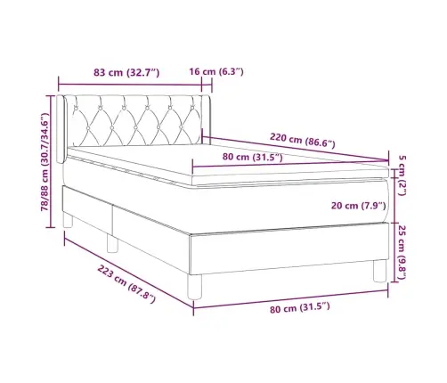 Atsperu Gulta Ar Matraci, Gaiši Pelēka Samts, 80X220 Cm Vidaxl