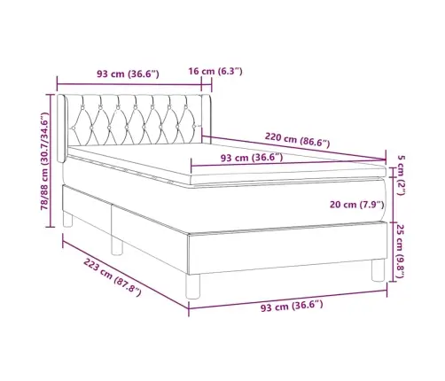 Atsperu Gulta Ar Matraci, Tumši Pelēka Samts, 90X220 Cm Vidaxl