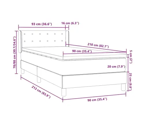 Box Vedruvoodi Madratsiga Tumesinine 90X210 Cm Samet