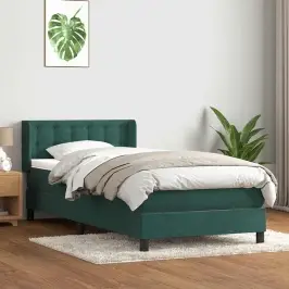 Atsperu Gulta Ar Matraci, Tumši Zaļš Samts, 90X220 Cm Vidaxl