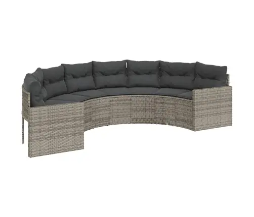 Sodo Sofa Su Pagalvėlėmis, Pilka, Poliratanas, Pusapvalis