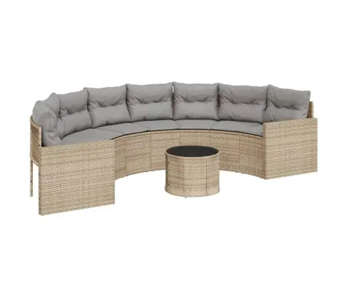 Dārza Dīvāns Ar Galdu, Matračiem, Pusapaļš, Bēšs, Pe Pinums Vidaxl