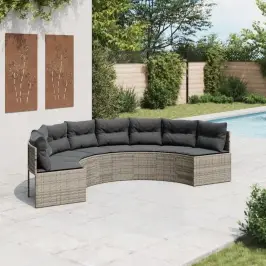 Sodo Sofa Su Pagalvėlėmis, Pilka, Poliratanas, Pusapvalis