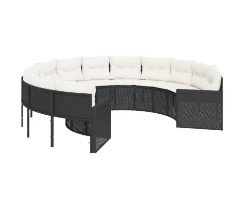 Dārza Dīvāns Ar Spilveniem, Apaļš, Melna Pe Rotangpalma Vidaxl