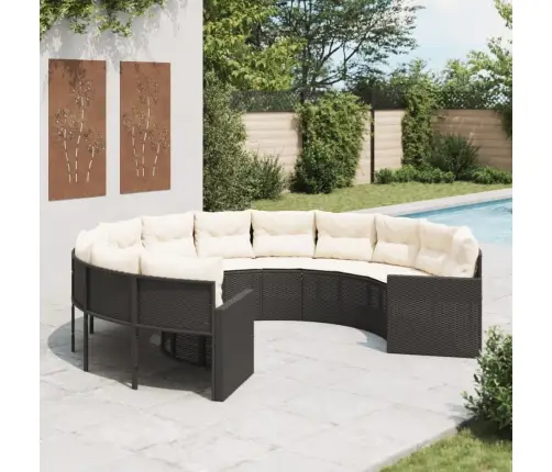 Dārza Dīvāns Ar Spilveniem, Apaļš, Melna Pe Rotangpalma Vidaxl