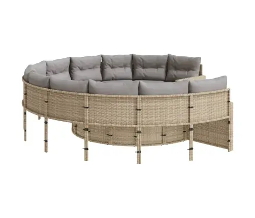 Dārza Dīvāns Ar Matračiem, Apaļš, Bēša Pe Rotangpalma Vidaxl