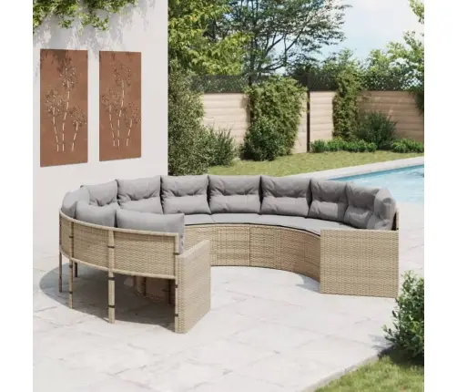 Dārza Dīvāns Ar Matračiem, Apaļš, Bēša Pe Rotangpalma Vidaxl