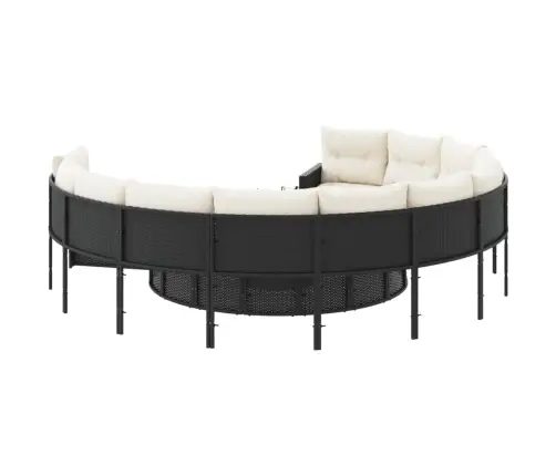 Dārza Dīvāns Ar Galdiņu Un Matračiem Apaļš Melna Pe Rotangpalma Vidaxl